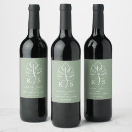 Custom Monstera Monogram Wedellogo Weinetikett