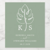 Custom Monstera Monogram Wedellogo Weinetikett (Einzelnes Label)