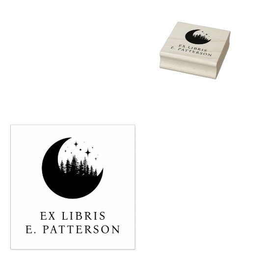 Custom Moon Forest & Stars Ex Libris Buchzeichen Gummistempel (Stempel)