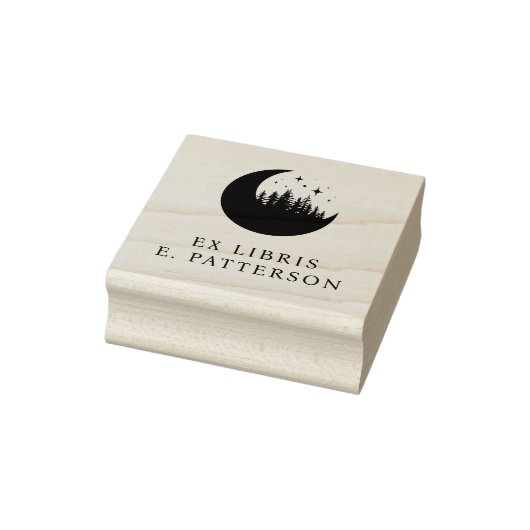 Custom Moon Forest & Stars Ex Libris Buchzeichen Gummistempel (Stempel)