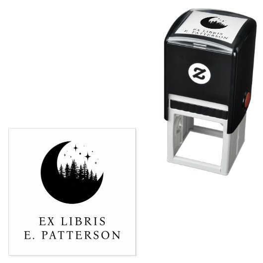 Custom Moon Forest & Stars Ex Libris Buchzeichen Permastempel (Beispiel)