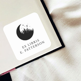 Custom Moon Forest & Stars Ex Libris Buchzeichen Quadratischer Aufkleber