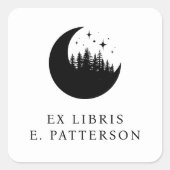 Custom Moon Forest & Stars Ex Libris Buchzeichen Quadratischer Aufkleber (Vorderseite)