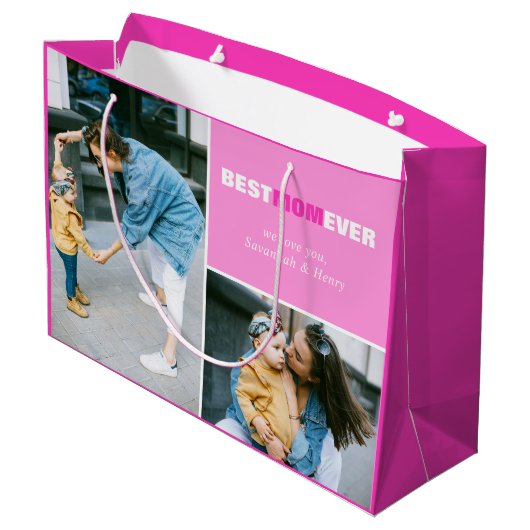 Custom Mother Day Foto Beste Mama je großes Gesche Große Geschenktüte (Rückseite Schrägansicht)