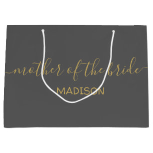Custom Mother the Bride Name Gold Script Gray Große Geschenktüte