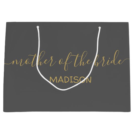 Custom Mother the Bride Name Gold Script Gray Große Geschenktüte (Vorderseite)