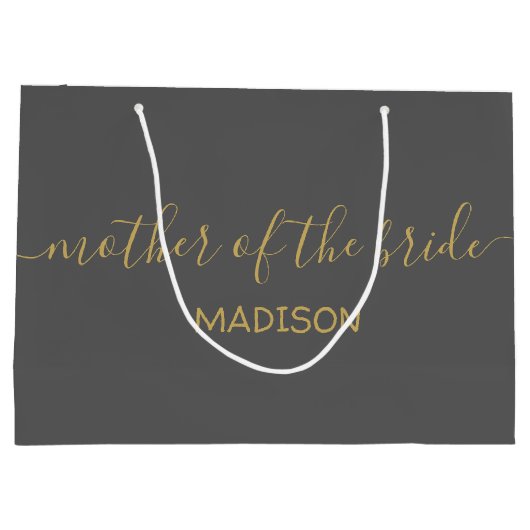 Custom Mother the Bride Name Gold Script Gray Große Geschenktüte (Rückseite)