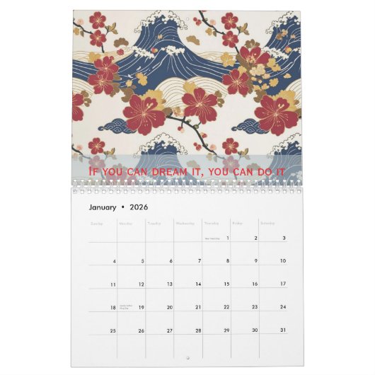 Custom Motivational Japanese Kimono Pattern Kalender (Jan 2026)