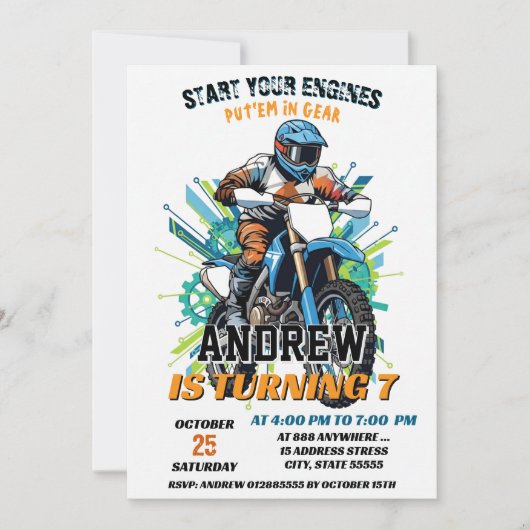 Custom Motocross Racing Dirt Boy Biker Geburtstag Einladung (Vorderseite)