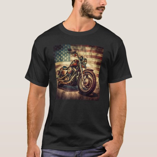 Custom Motorcycle Retro USA Flag Retro Biker Vinta T-Shirt (Vorderseite)