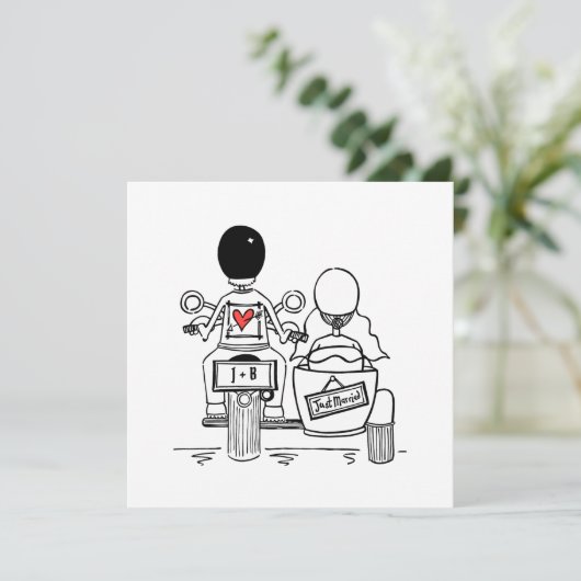 Custom Motorrad und Sidecar Hochzeitseinladung Einladung (Stehend Vorderseite)