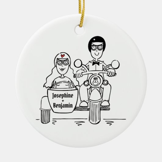 Custom Motorrad und Sidecar Hochzeitsgeschenk Kera Keramik Ornament (Vorne)