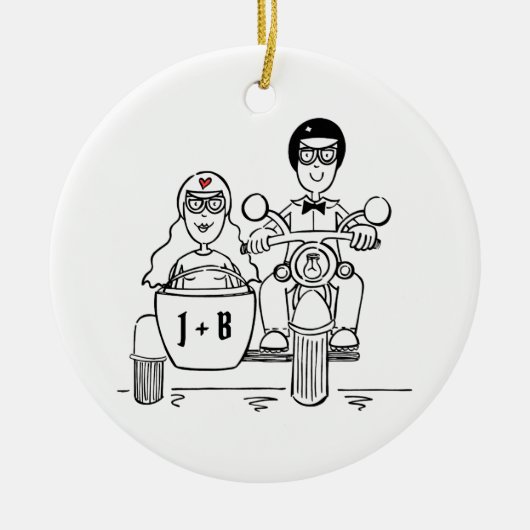 Custom Motorrad und Sidecar Hochzeitsgeschenk Kera Keramik Ornament (Vorne)