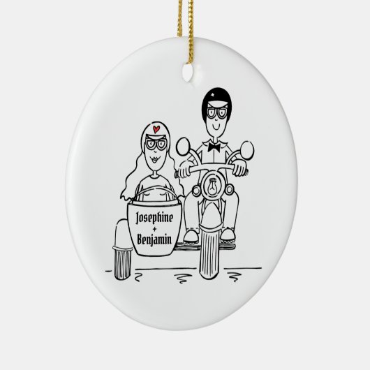 Custom Motorrad und Sidecar Hochzeitsgeschenk Kera Keramik Ornament (Rechts)
