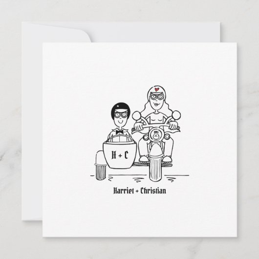 Custom Motorrad und Sidecar Wedding Einladung (Vorderseite)