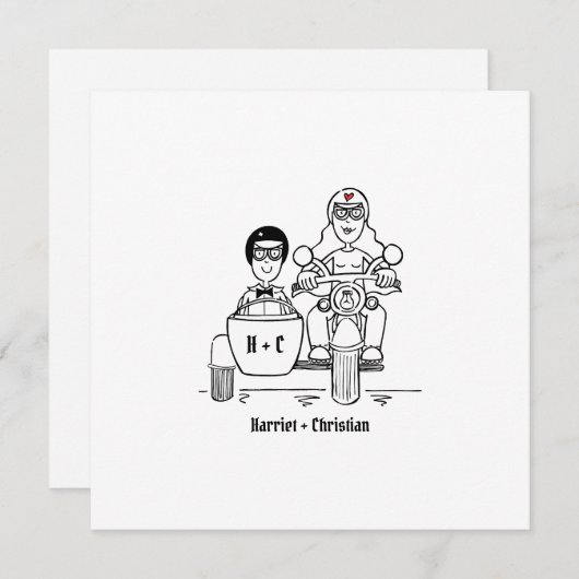 Custom Motorrad und Sidecar Wedding Einladung (Vorne/Hinten)