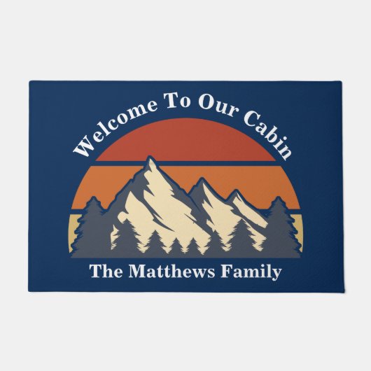 Custom Mountain Sunset Blue Log Kabine Willkommen Fußmatte (Vorderseite)