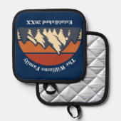 Custom Mountain Sunset Family Zuhause Blue Log Kab Topflappen (Vorderseite/Rückseite)