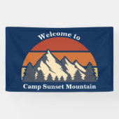 Custom Mountain Sunset Nature Camp Blauer Empfang Banner (Horizontal)