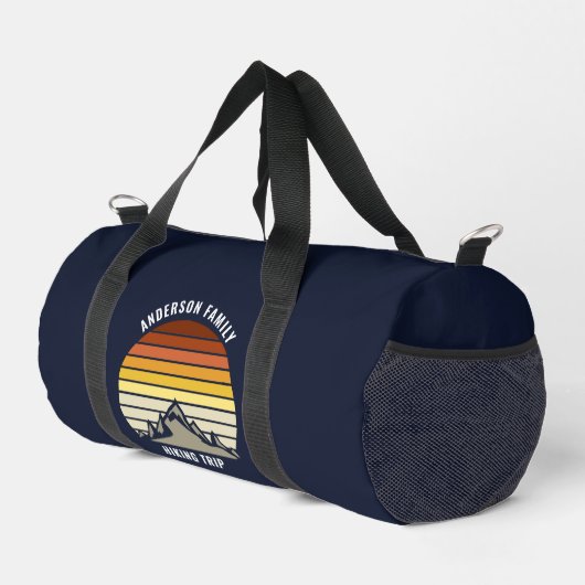 Custom Mountain Sunset Navy Blue Wandern Duffle Bag (Rechte Ecke)