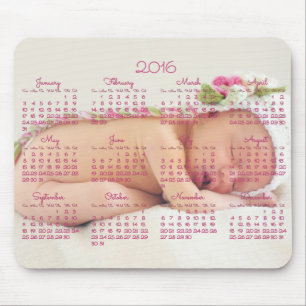 Custom Mouse Pad Pink Calendar 2016 Baby Foto Mousepad