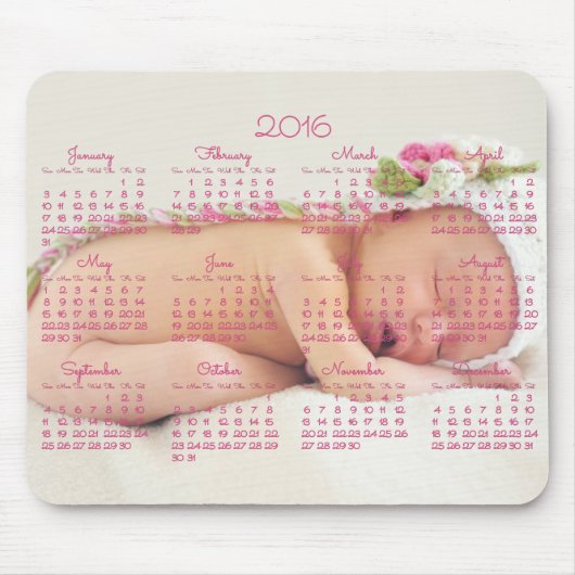Custom Mouse Pad Pink Calendar 2016 Baby Foto Mousepad (Vorne)