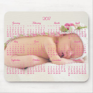 Custom Mouse Pad Pink Calendar 2017 Baby Foto Mousepad
