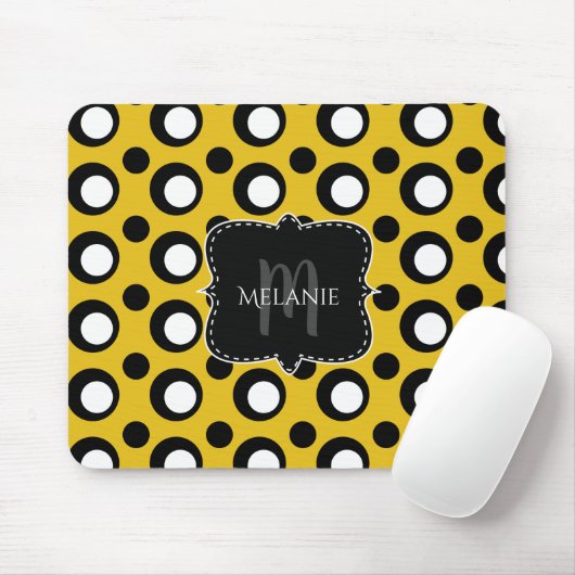 Custom Mouse Pad Polka Dots Yellow Black White Mousepad (Mit Mouse)