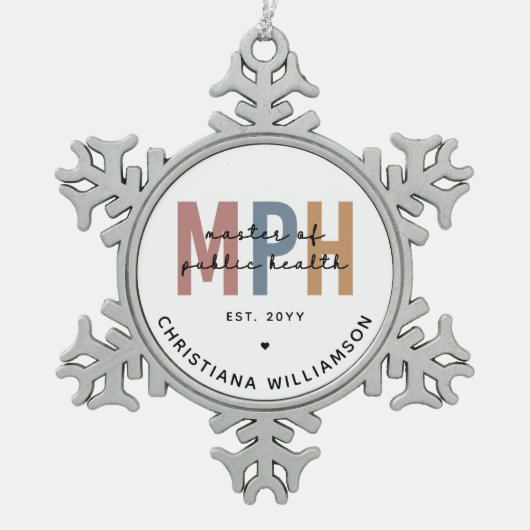 Custom MPH Master of Public Health Abschluss Schneeflocken Zinn-Ornament (Vorderseite)
