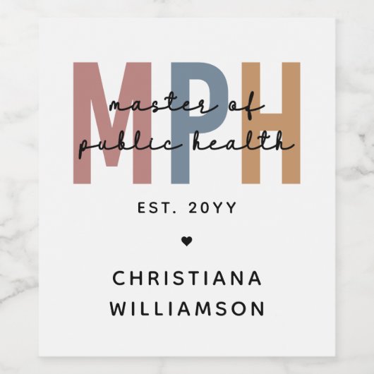 Custom MPH Master of Public Health Abschluss Weinetikett (Einzelnes Label)