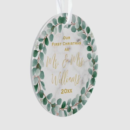 Custom Mr. and Mrs. Our First Christmas Verheirate Ornament (Vorderseite)