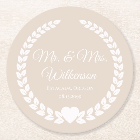 Custom Mr. & Mrs. Bride und Groom neu verheiratet Runder Pappuntersetzer (Vorderseite)
