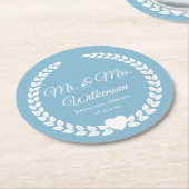 Custom Mr. & Mrs. Bride und Groom neu verheiratet Runder Pappuntersetzer (Angewinkelt)