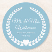 Custom Mr. & Mrs. Bride und Groom neu verheiratet Runder Pappuntersetzer (Vorderseite)