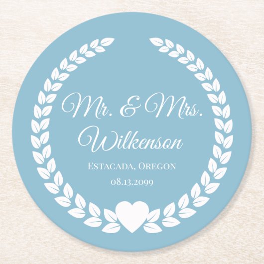Custom Mr. & Mrs. Bride und Groom neu verheiratet Runder Pappuntersetzer (Vorderseite)