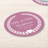 Custom Mr. & Mrs. Bride und Groom neu verheiratet Runder Pappuntersetzer (Angewinkelt)