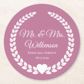 Custom Mr. & Mrs. Bride und Groom neu verheiratet Runder Pappuntersetzer (Vorderseite)