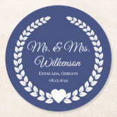 Custom Mr. & Mrs. Bride und Groom neu verheiratet Runder Pappuntersetzer (Vorderseite)