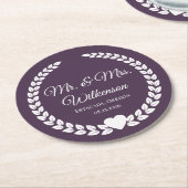 Custom Mr. & Mrs. Bride und Groom neu verheiratet Runder Pappuntersetzer (Angewinkelt)