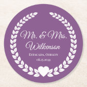 Custom Mr. & Mrs. Bride und Groom neu verheiratet Runder Pappuntersetzer (Vorderseite)