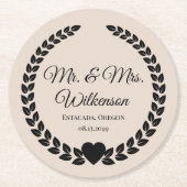 Custom Mr. & Mrs. Bride und Groom neu verheiratet Runder Pappuntersetzer (Vorderseite)