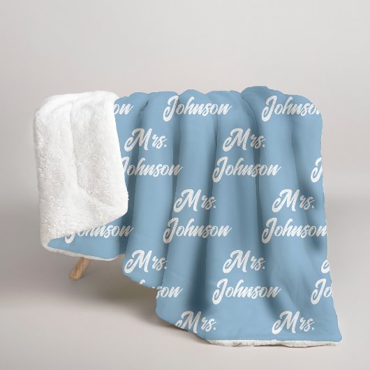 Custom Mr & Mrs Couple Blue Blanket for Newlyweds Sherpadecke