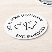 Custom mr mrs double heart Hochzeitsparty Unterset Runder Pappuntersetzer (Angewinkelt)