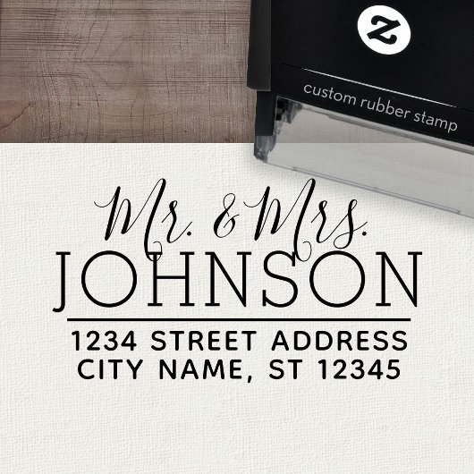 Custom Mr. & Mrs. Family Name and Return Address Permastempel