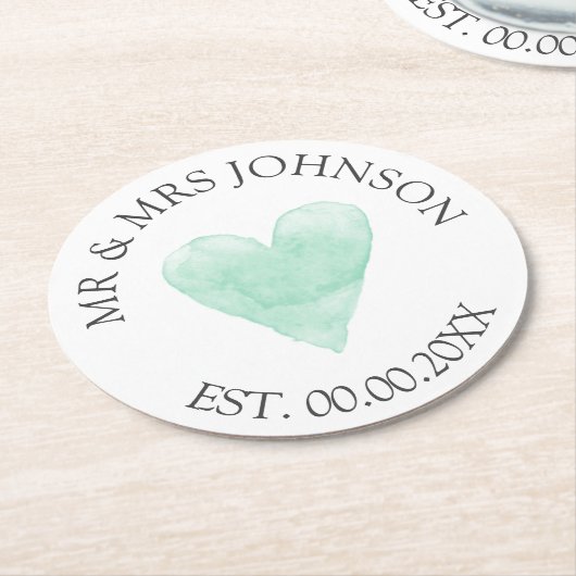Custom mr mrs mint Herz Hochzeitsfeier Untersetzer (Angewinkelt)