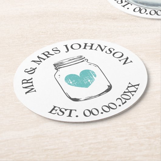 Custom mr und mrs mason jar Hochzeitsfeier Unterse Runder Pappuntersetzer (Angewinkelt)