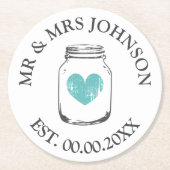 Custom mr und mrs mason jar Hochzeitsfeier Unterse Runder Pappuntersetzer (Vorderseite)