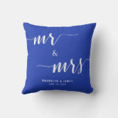 Custom Mr. und Mrs. Royal Blue Wedding Pillows Kissen (Rückseite)