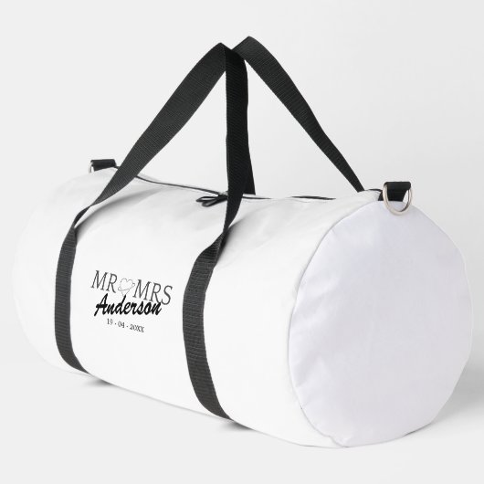 Custom Mr. und Mrs. Wedding Familiengeschenk Duffle Bag (Linke Ecke)