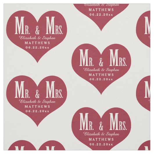 Custom Mr. und Mrs. Wedding White Heart Template Stoff (Muster)